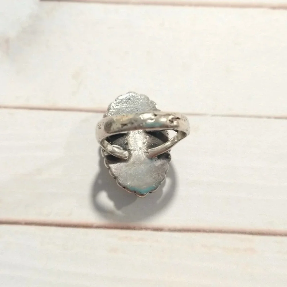 Antique Mother Of Pearl Oval Ring Sterling Silver Navajo Native Size 7.25 - Picture 8 of 16